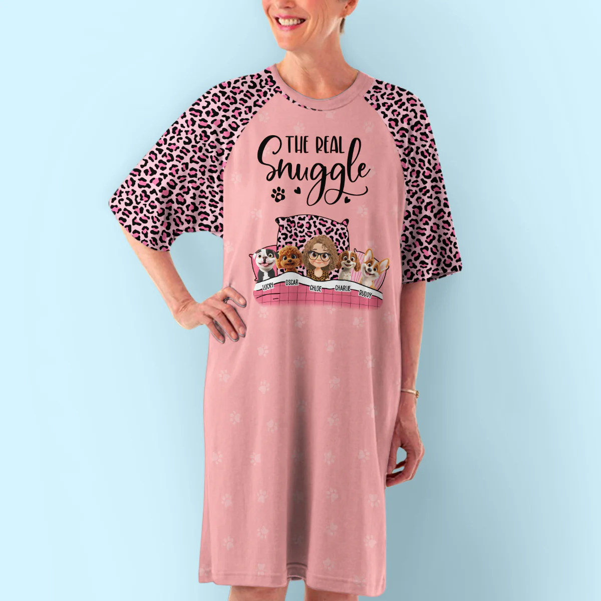 Real Snuggle Cartoon - Personalized Custom 3/4 Sleeve Dress - Image 6