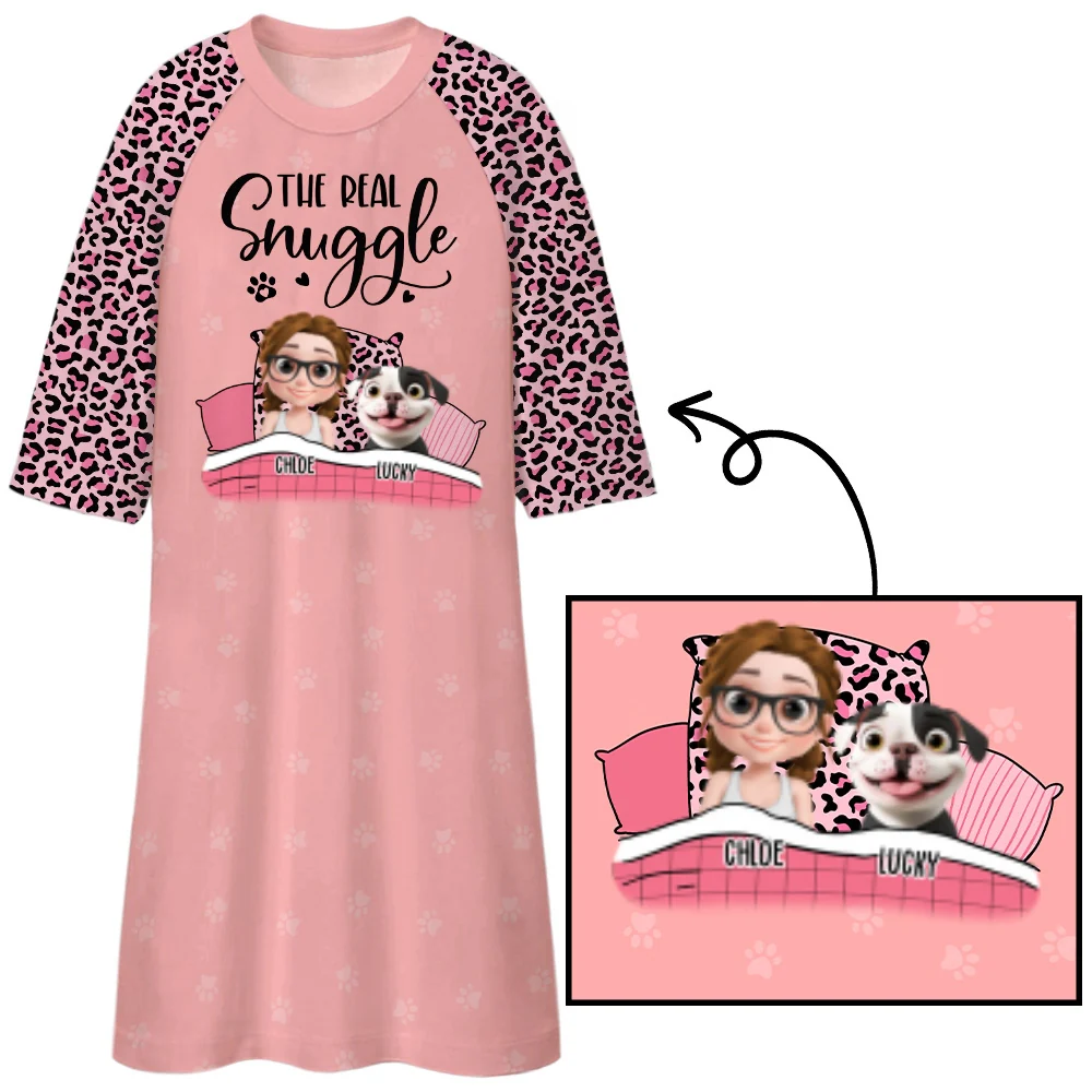 Real Snuggle Cartoon - Personalized Custom 3/4 Sleeve Dress - Image 7
