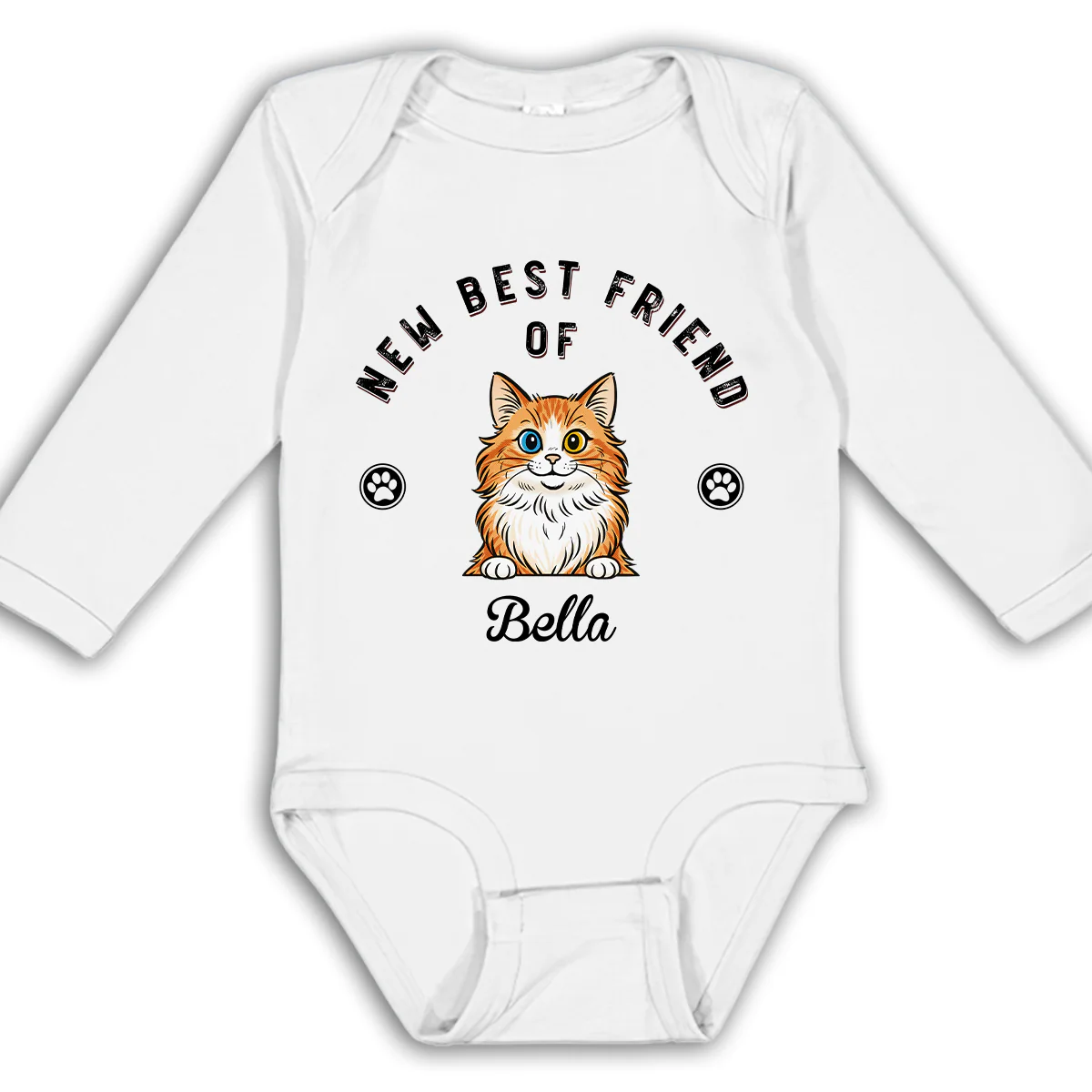 Retro Cat Friend - Personalized Custom Long Sleeve Baby Onesie
