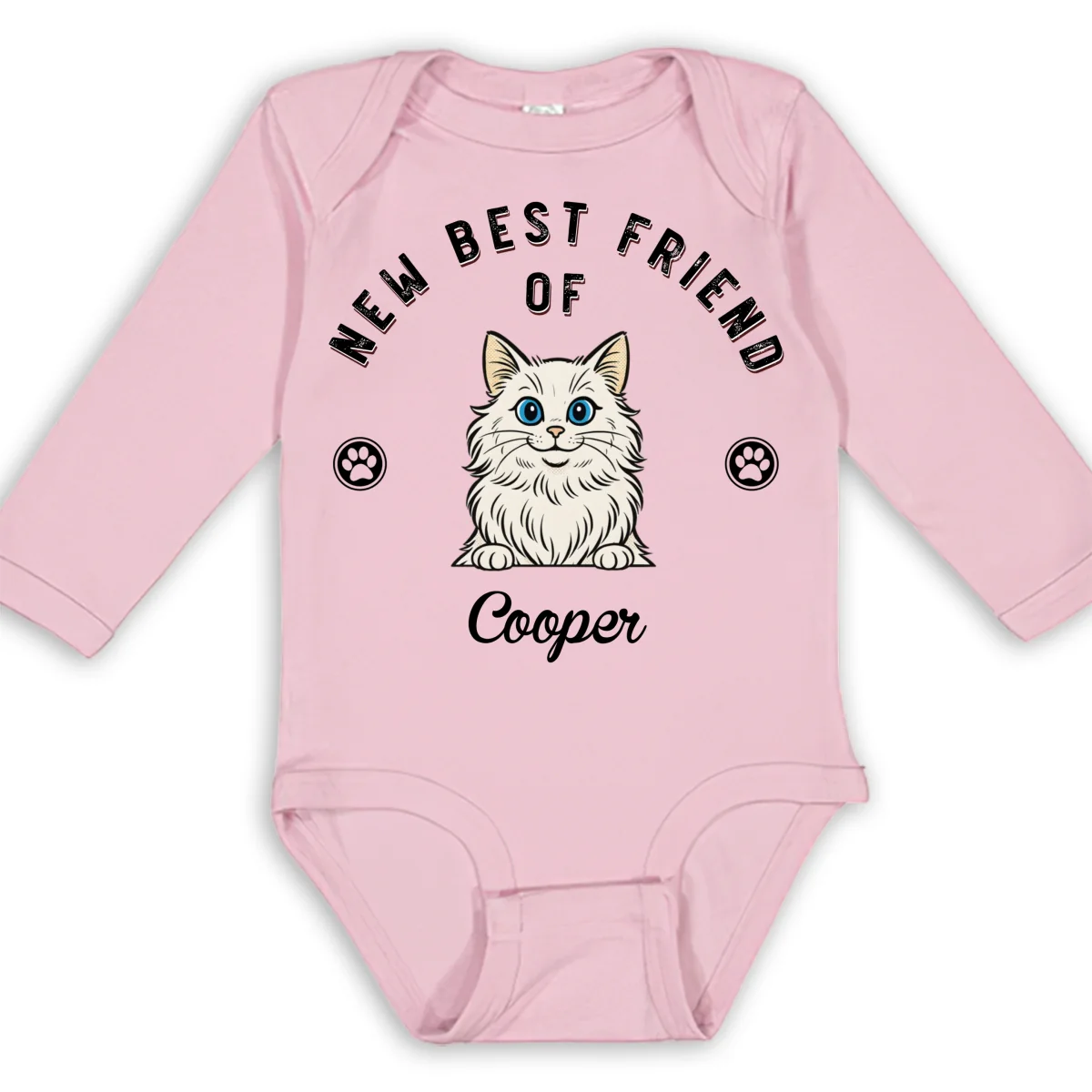 Retro Cat Friend - Personalized Custom Long Sleeve Baby Onesie - Image 5