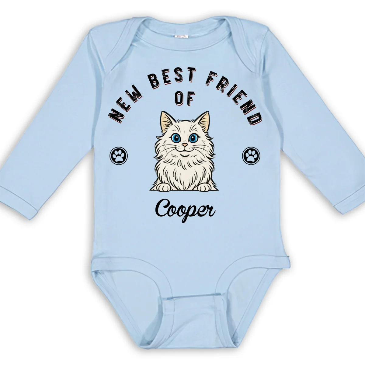 Retro Cat Friend - Personalized Custom Long Sleeve Baby Onesie - Image 6