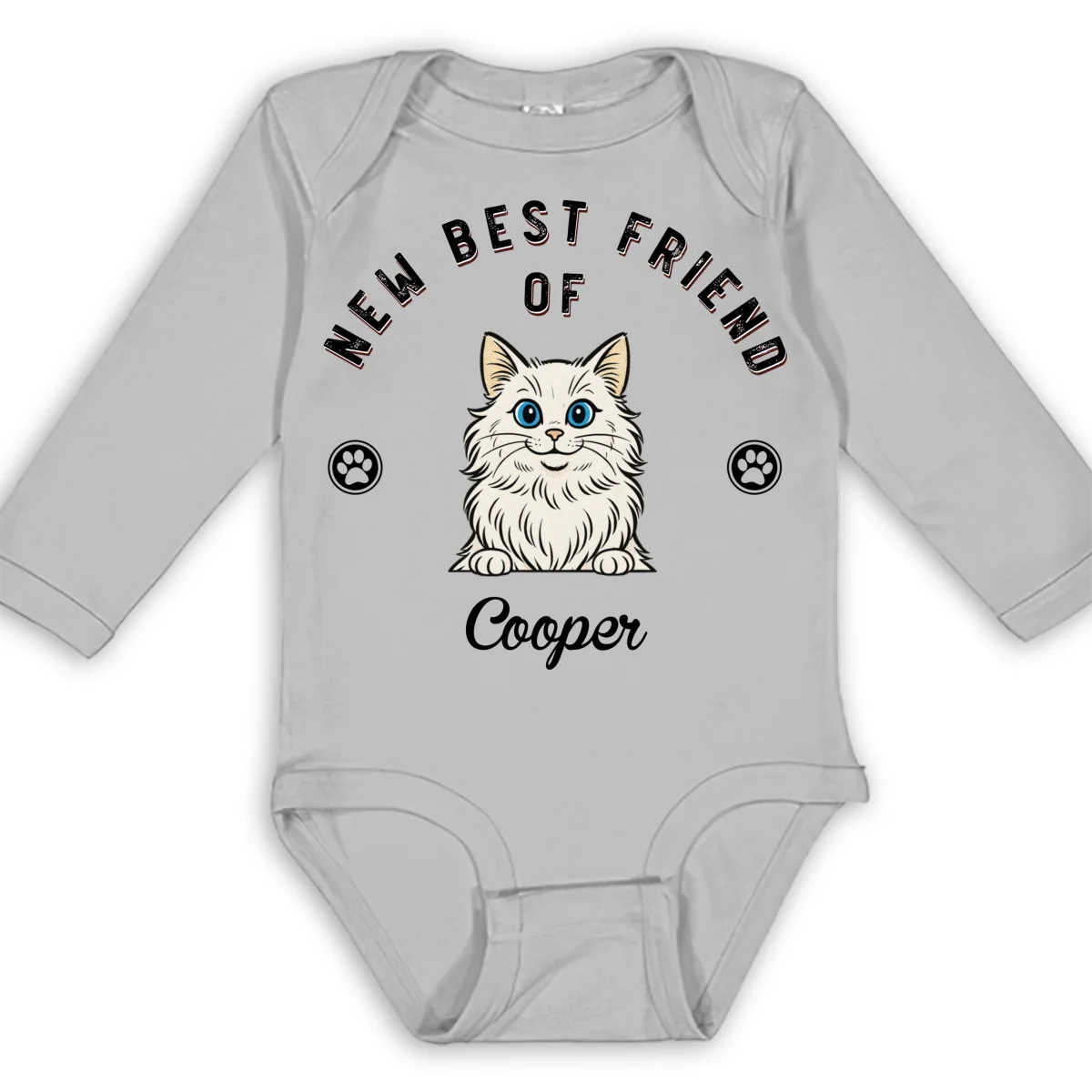Retro Cat Friend - Personalized Custom Long Sleeve Baby Onesie - Image 7