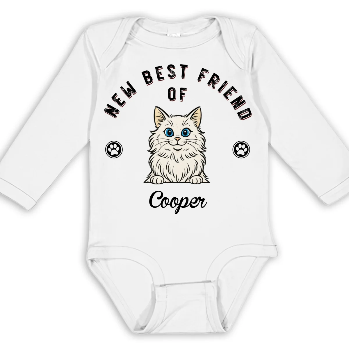 Retro Cat Friend - Personalized Custom Long Sleeve Baby Onesie - Image 8