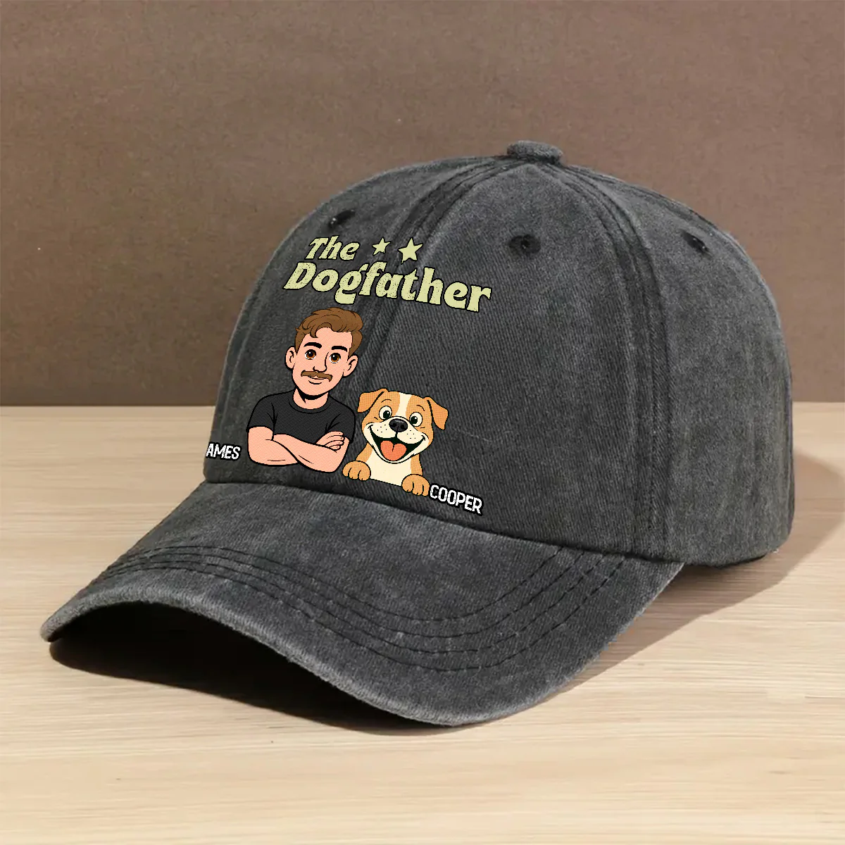 Retro Cool Dog Father - Personalized Custom Vintage Washed Denim Cap - Image 2