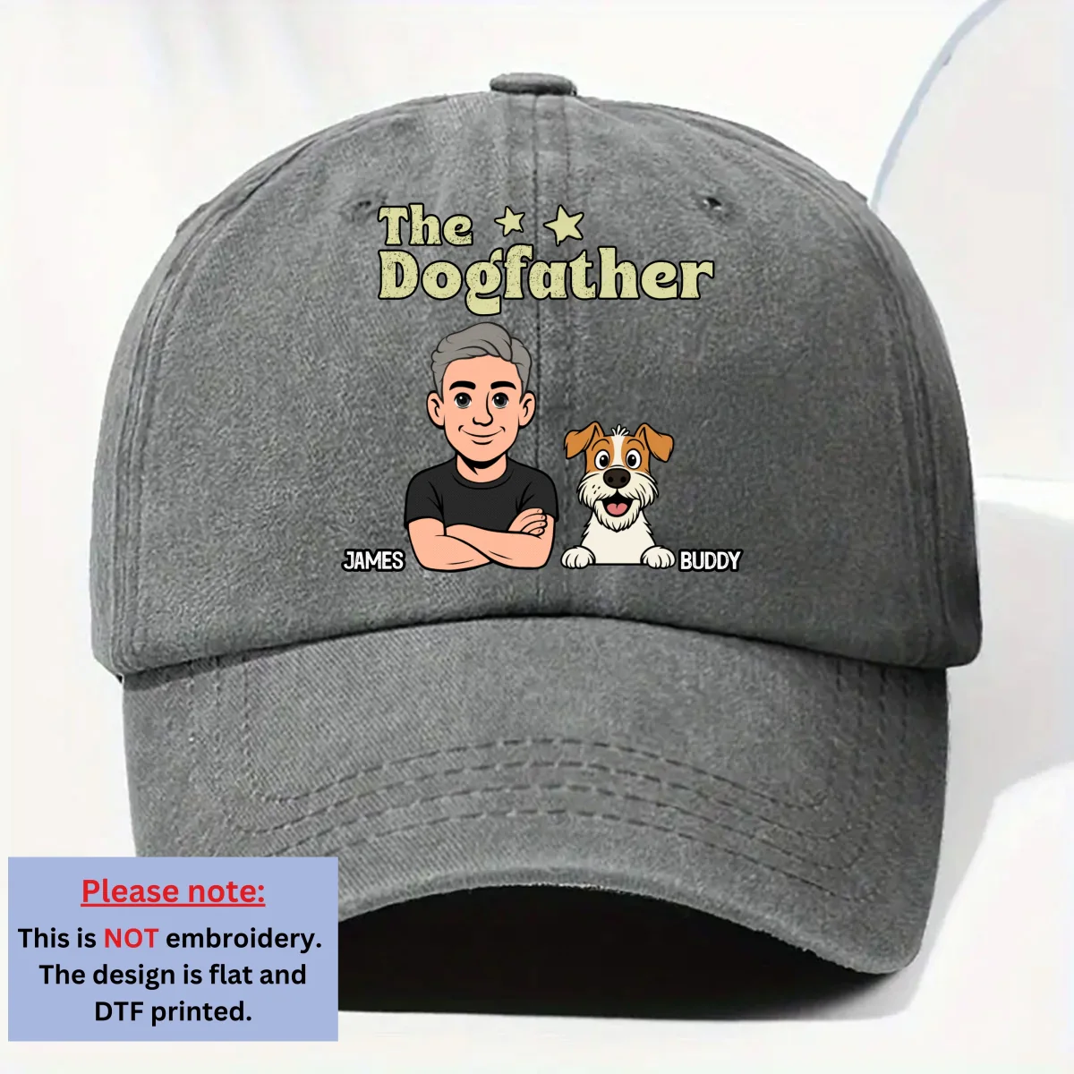 Retro Cool Dog Father - Personalized Custom Vintage Washed Denim Cap - Image 7