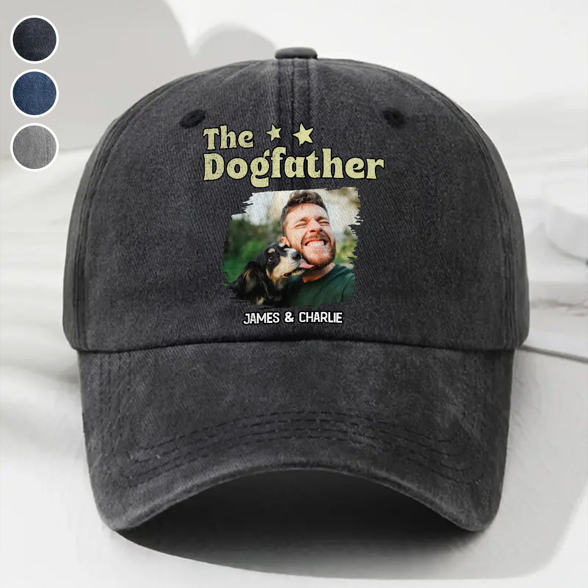 Retro Cool Dog Father Photo - Personalized Custom Vintage Washed Denim Cap