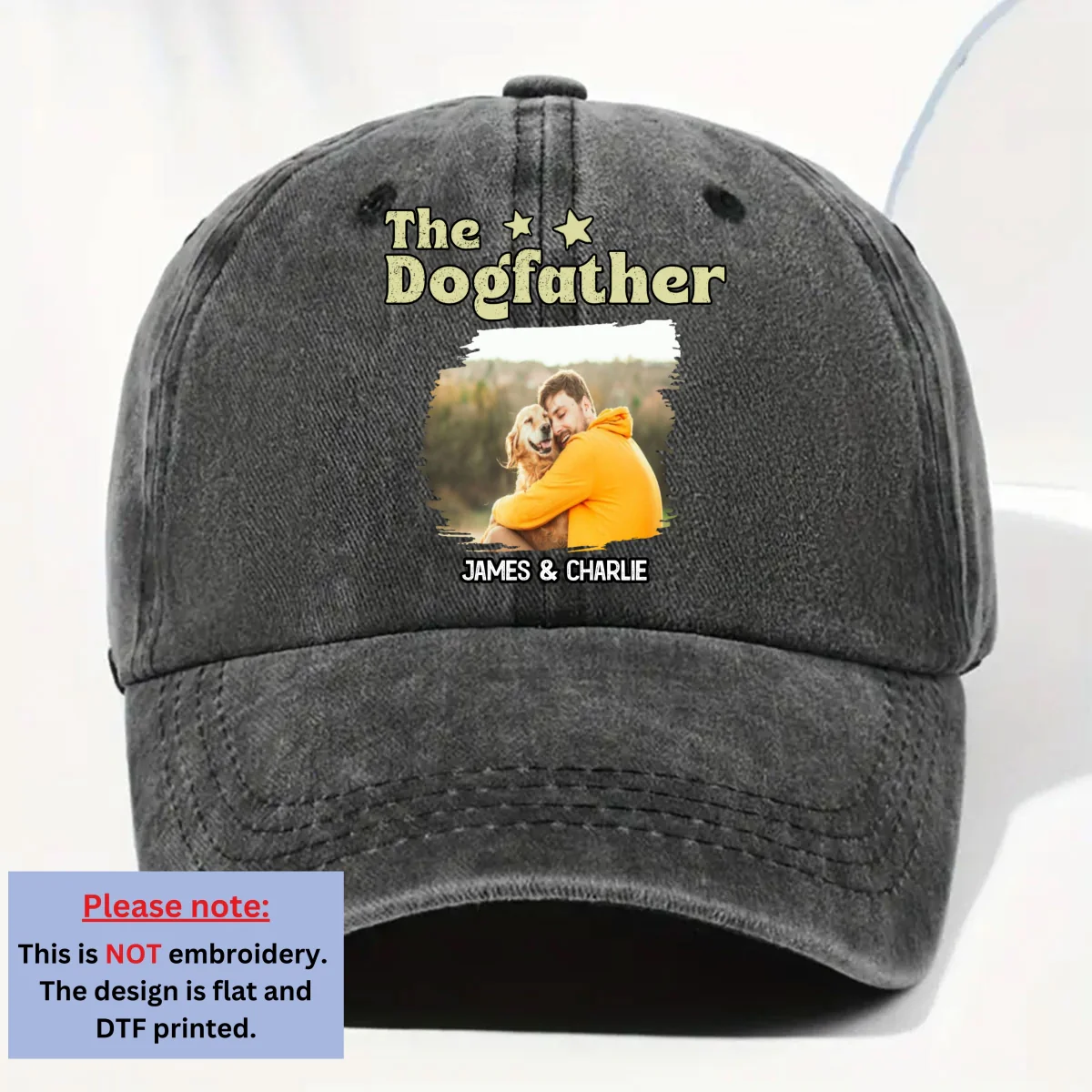 Retro Cool Dog Father Photo - Personalized Custom Vintage Washed Denim Cap - Image 4