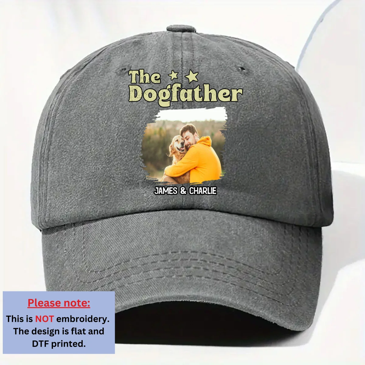 Retro Cool Dog Father Photo - Personalized Custom Vintage Washed Denim Cap - Image 5