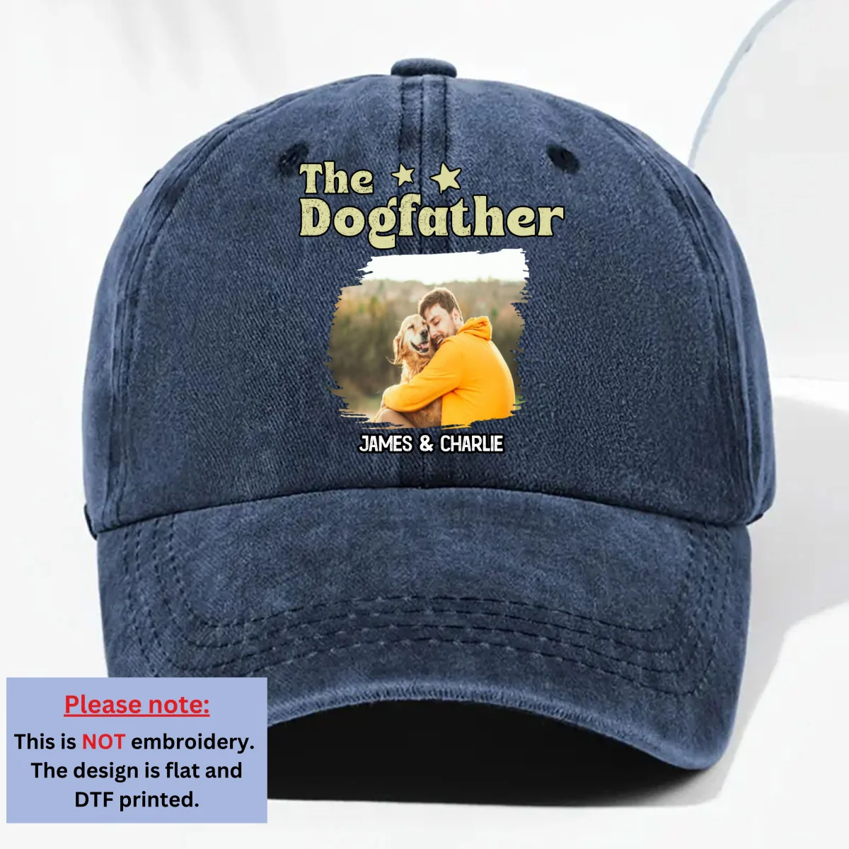 Retro Cool Dog Father Photo - Personalized Custom Vintage Washed Denim Cap - Image 6