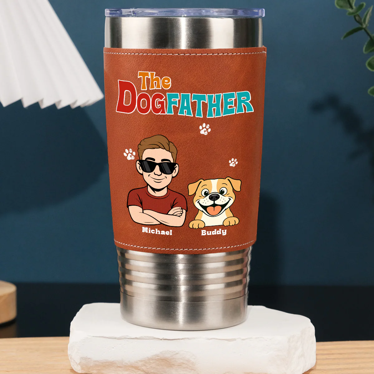 Retro Dog Father - Personalized Custom Leather Tumbler
