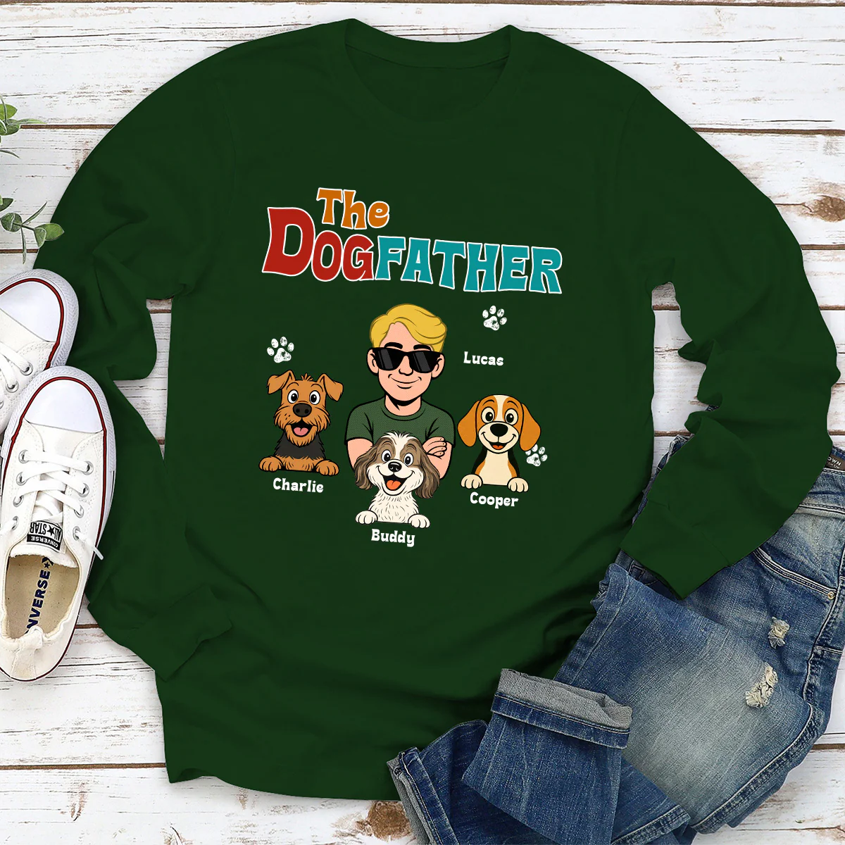 Retro Dog Father - Personalized Custom Long Sleeve T-Shirt - Image 3