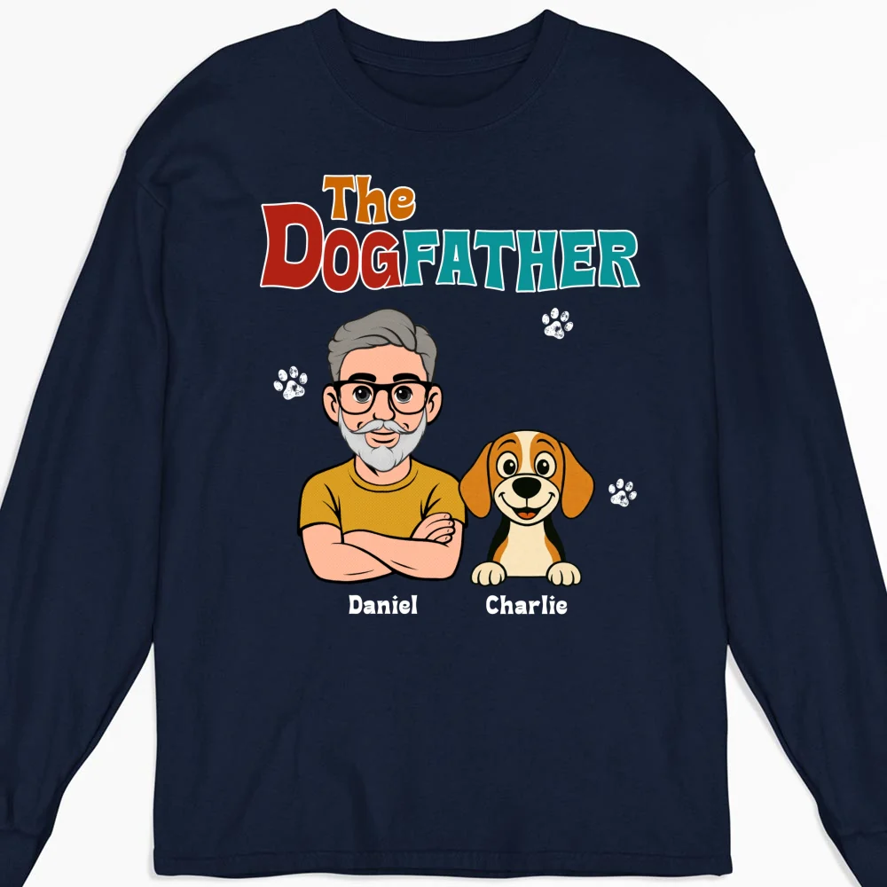 Retro Dog Father - Personalized Custom Long Sleeve T-Shirt - Image 5