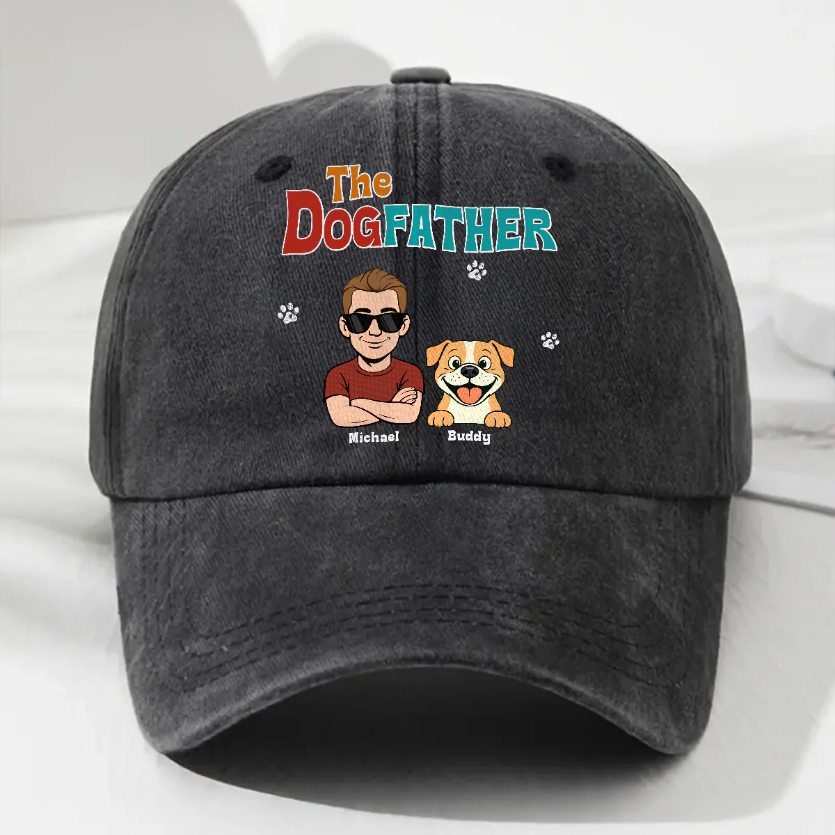 Retro Dog Father - Personalized Custom Vintage Washed Denim Cap