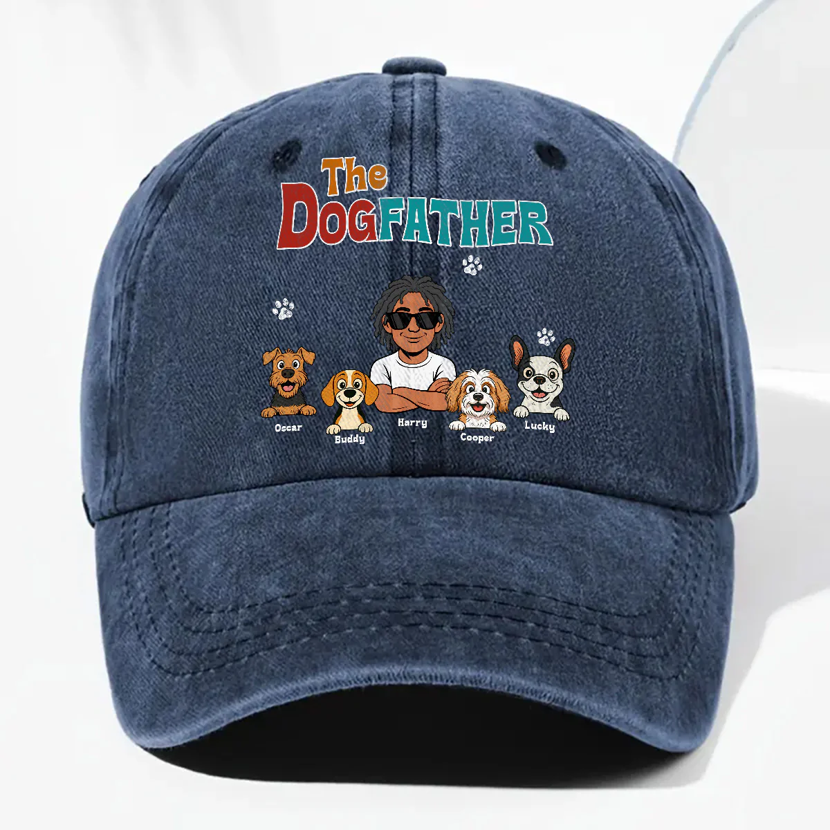 Retro Dog Father - Personalized Custom Vintage Washed Denim Cap - Image 2