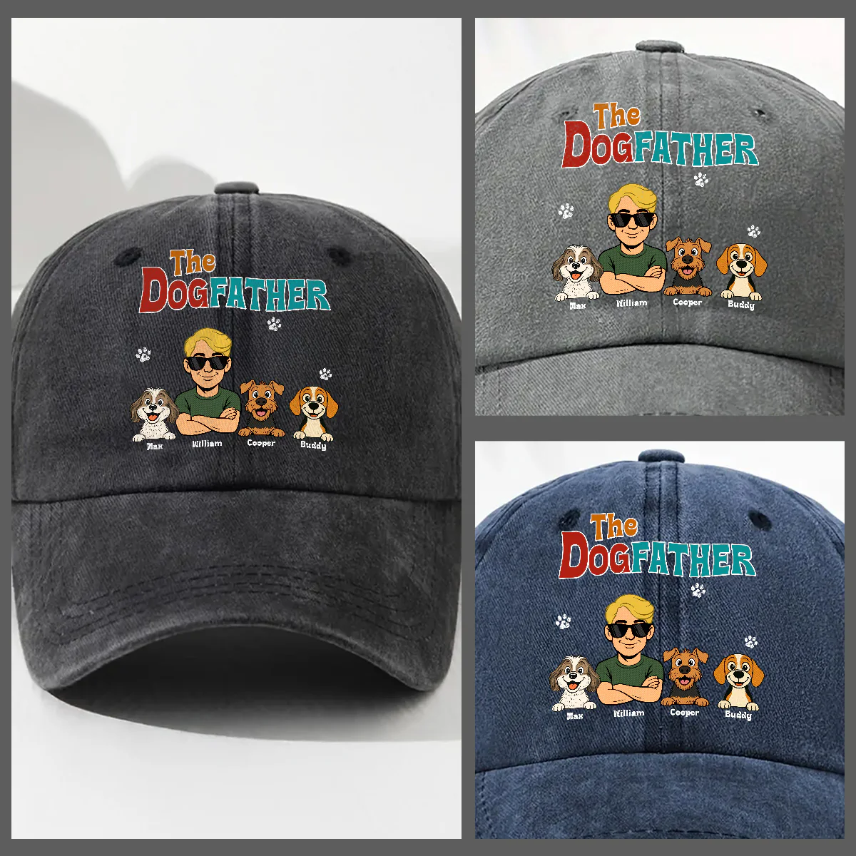 Retro Dog Father - Personalized Custom Vintage Washed Denim Cap - Image 4