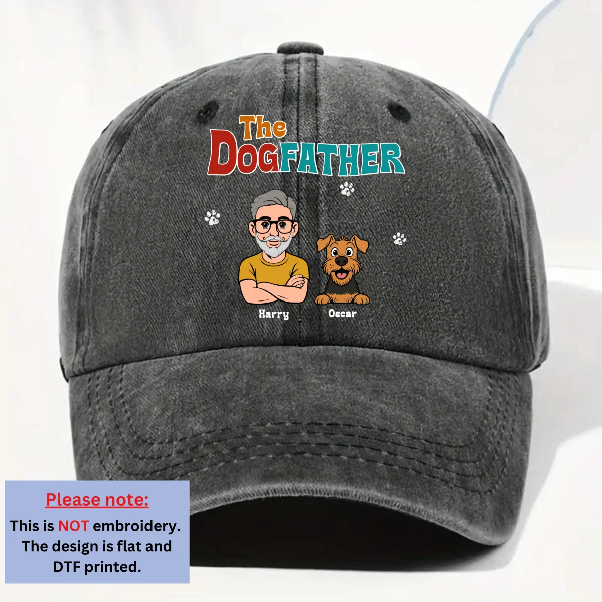 Retro Dog Father - Personalized Custom Vintage Washed Denim Cap - Image 7