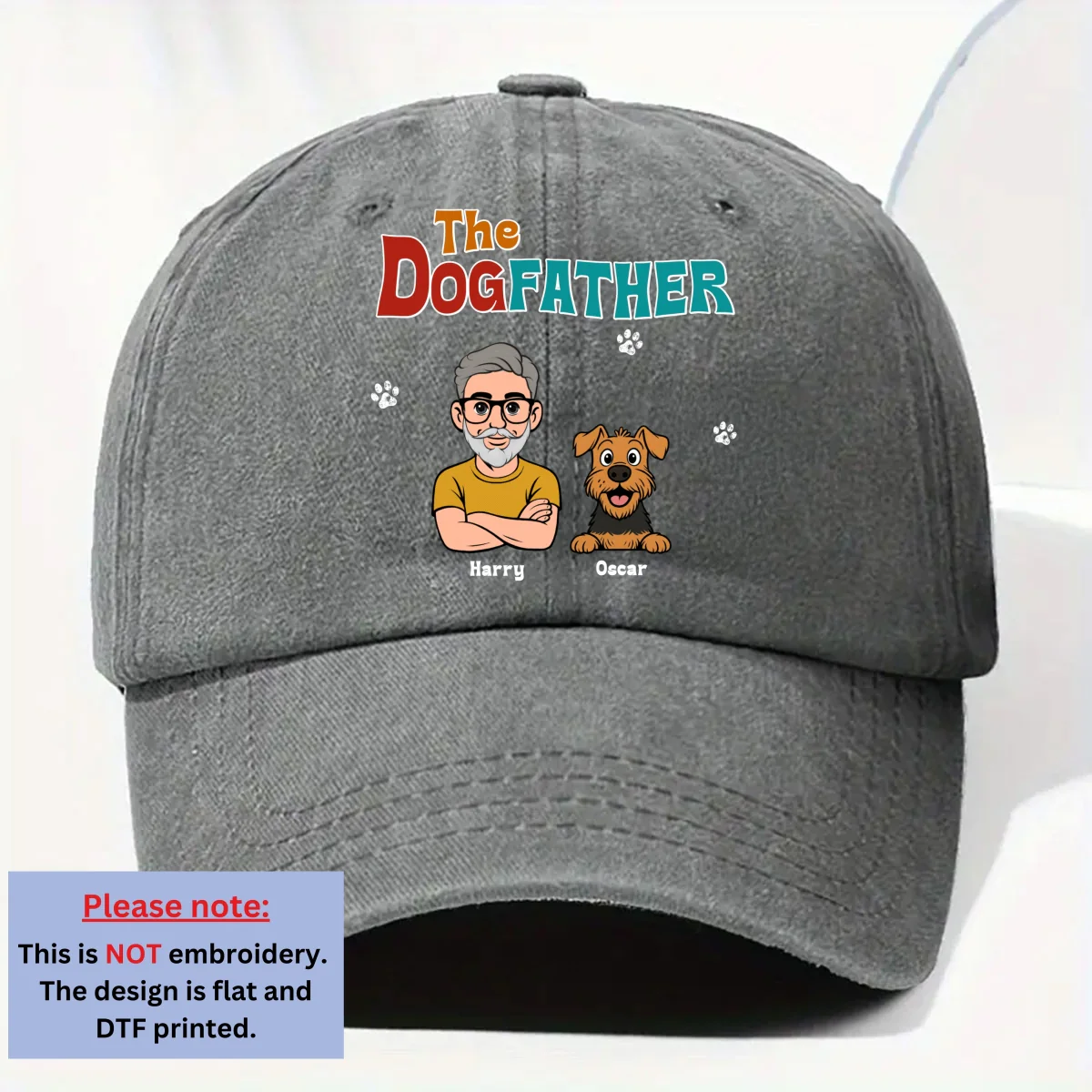 Retro Dog Father - Personalized Custom Vintage Washed Denim Cap - Image 8