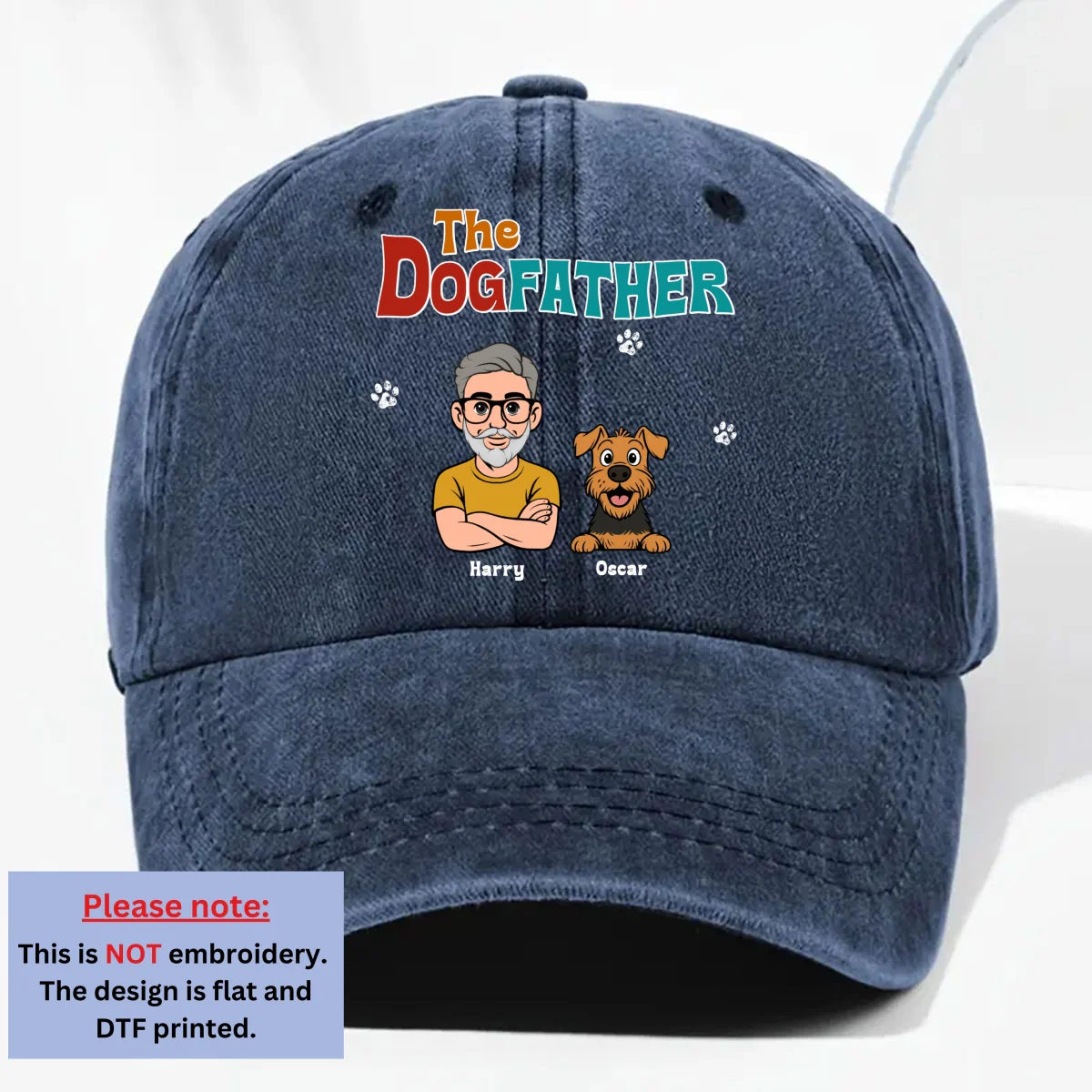 Retro Dog Father - Personalized Custom Vintage Washed Denim Cap - Image 9