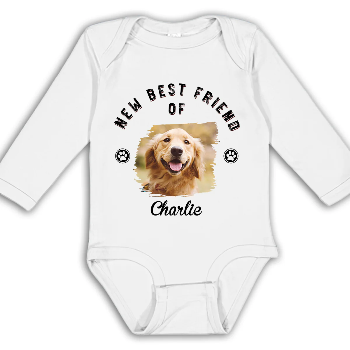 Retro Dog Friend Photo - Personalized Custom Long Sleeve Baby Onesie
