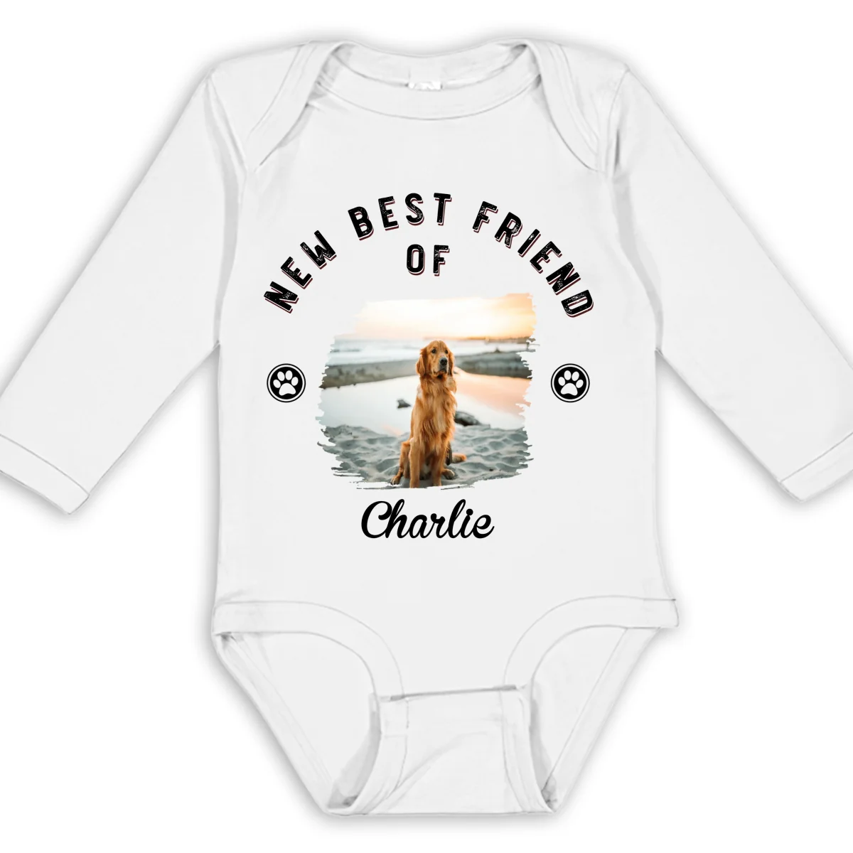 Retro Dog Friend Photo - Personalized Custom Long Sleeve Baby Onesie - Image 3
