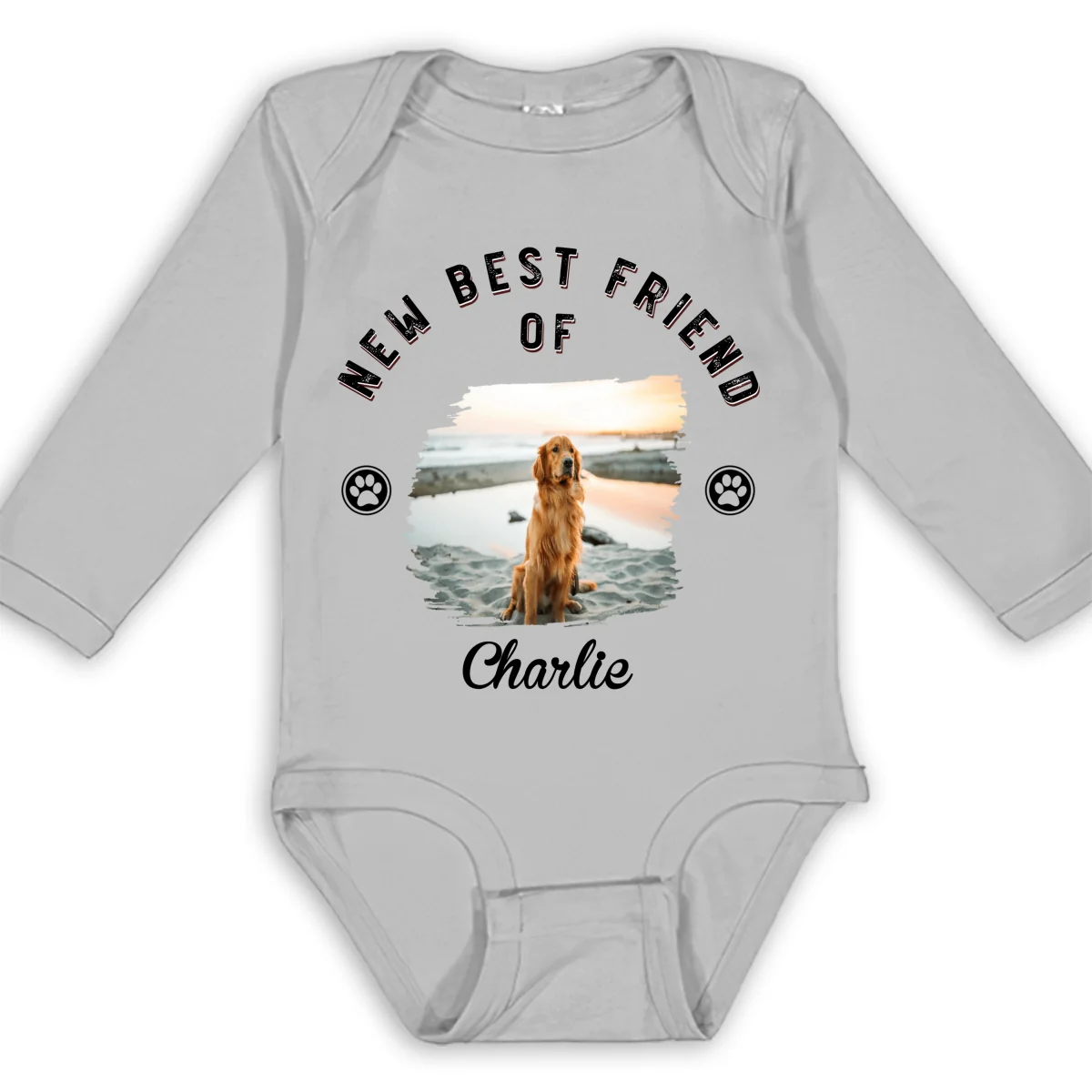Retro Dog Friend Photo - Personalized Custom Long Sleeve Baby Onesie - Image 4