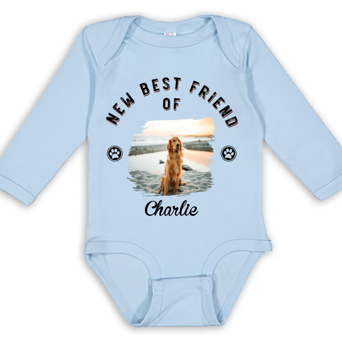 Retro Dog Friend Photo - Personalized Custom Long Sleeve Baby Onesie - Image 5