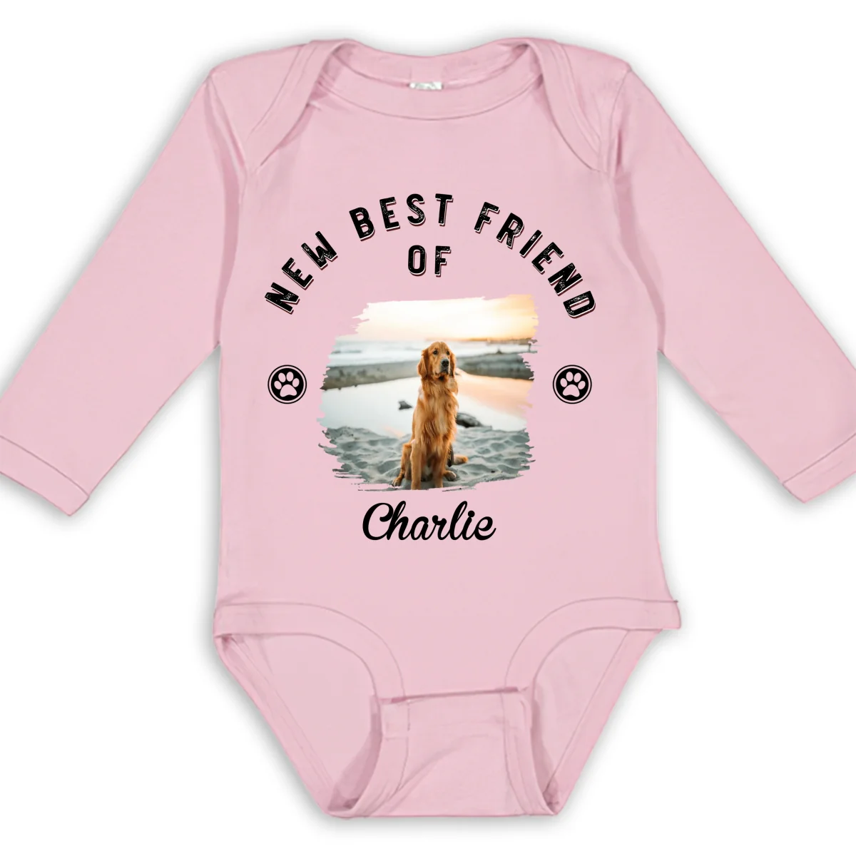 Retro Dog Friend Photo - Personalized Custom Long Sleeve Baby Onesie - Image 6