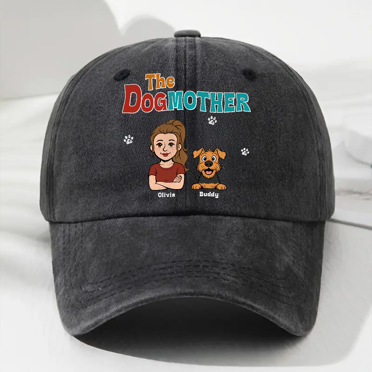 Retro Dog Mother - Personalized Custom Vintage Washed Denim Cap - Image 2