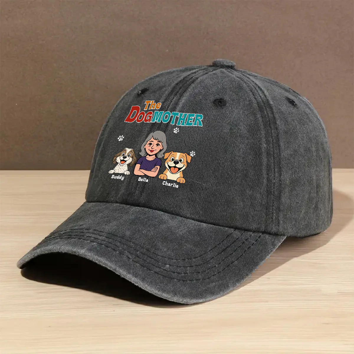 Retro Dog Mother - Personalized Custom Vintage Washed Denim Cap - Image 3