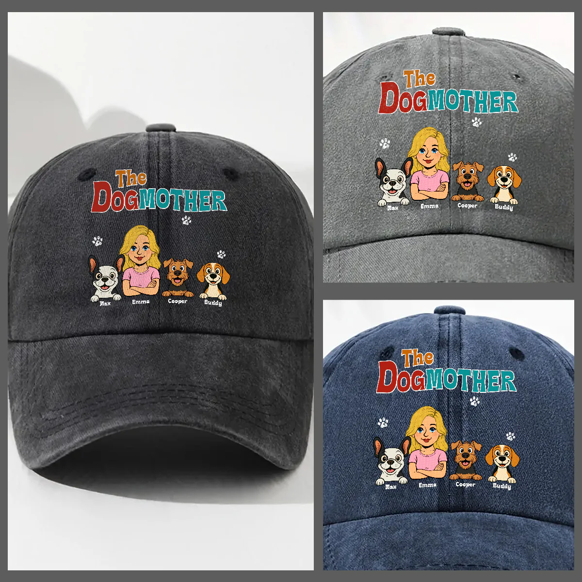 Retro Dog Mother - Personalized Custom Vintage Washed Denim Cap - Image 4