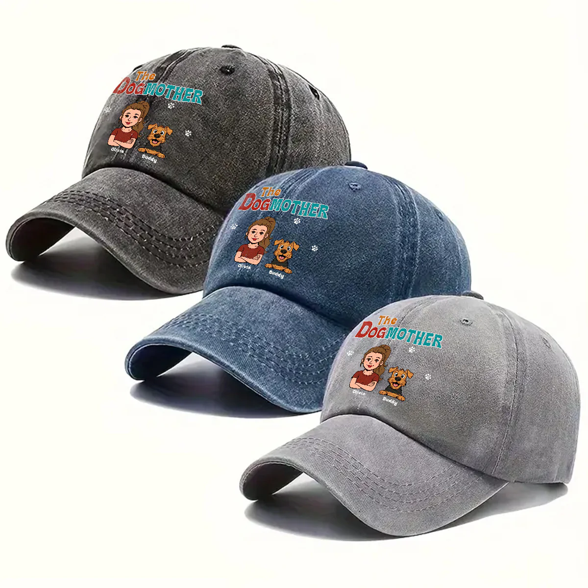 Retro Dog Mother - Personalized Custom Vintage Washed Denim Cap - Image 5