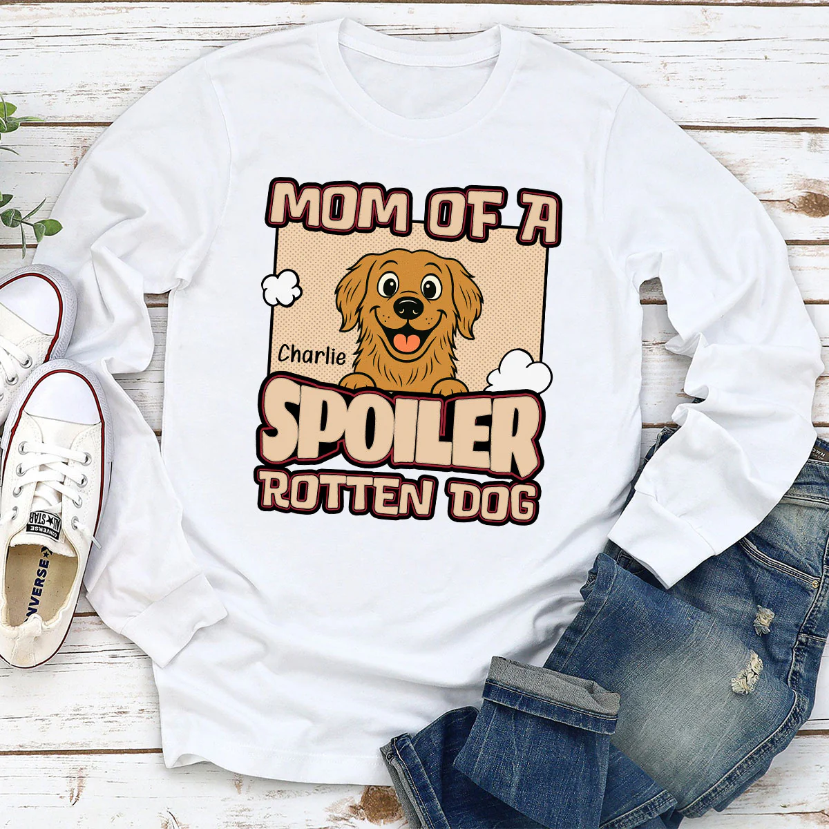 Retro Parents And Dog - Personalized Custom Long Sleeve T-Shirt - Image 2
