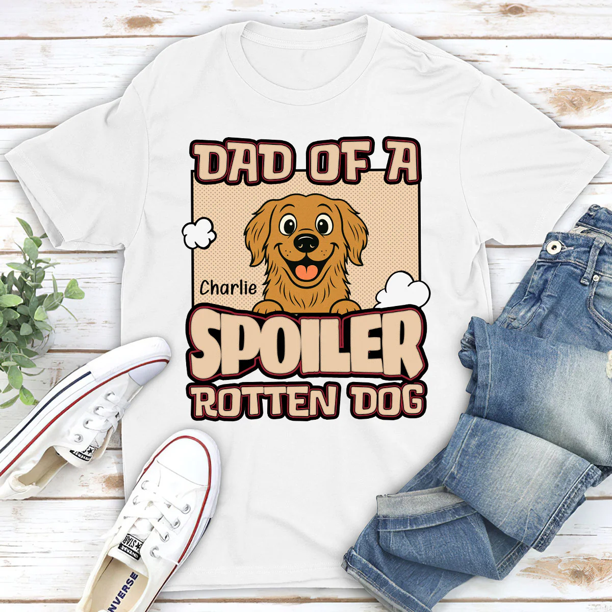 Retro Parents And Dog - Personalized Custom Unisex T-shirt - Image 2