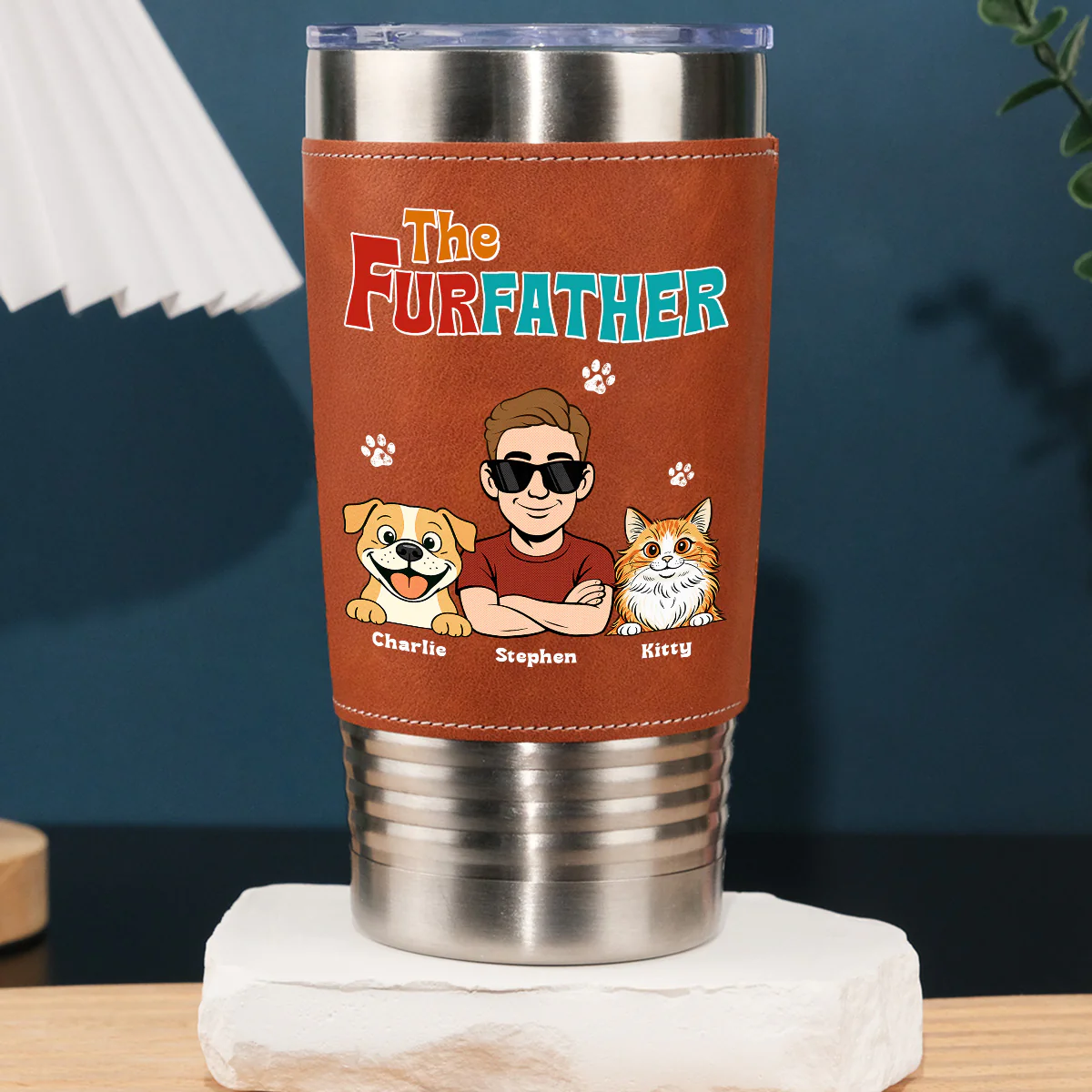 Retro Pet Father - Personalized Custom Leather Tumbler