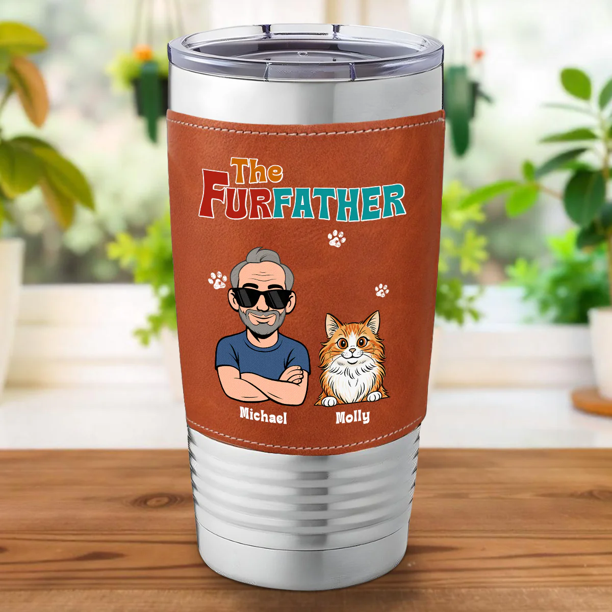 Retro Pet Father - Personalized Custom Leather Tumbler - Image 6