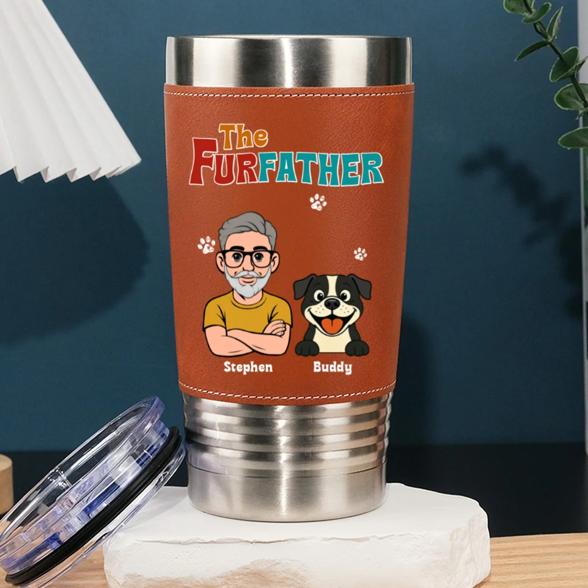 Retro Pet Father - Personalized Custom Leather Tumbler - Image 8