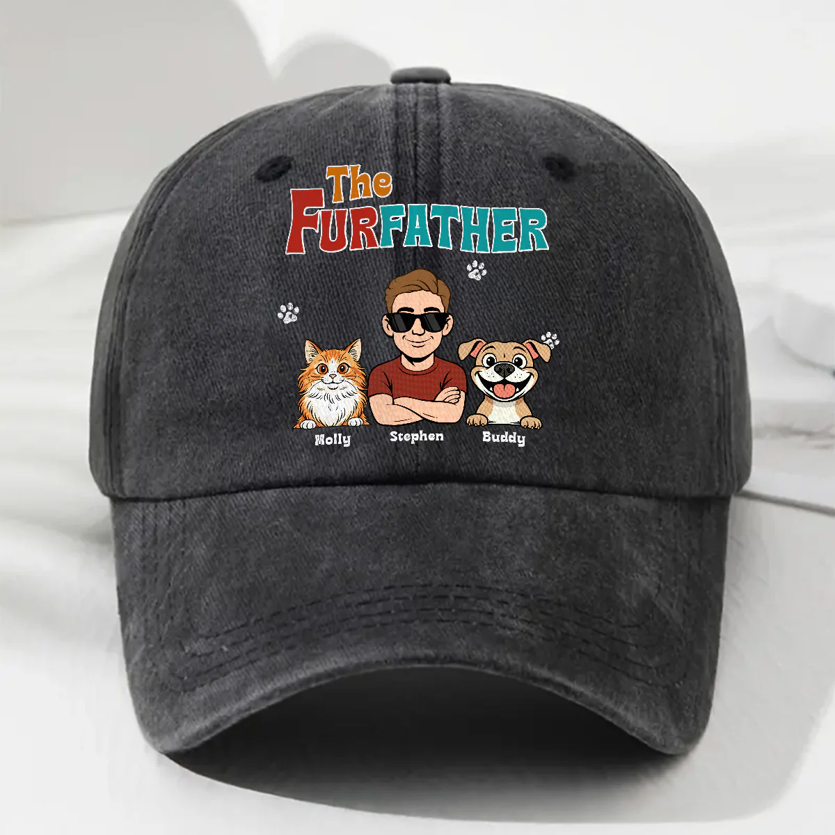 Retro Pet Father - Personalized Custom Vintage Washed Denim Cap