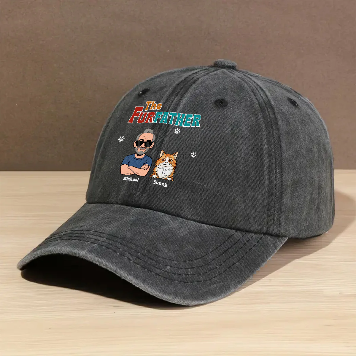 Retro Pet Father - Personalized Custom Vintage Washed Denim Cap - Image 2
