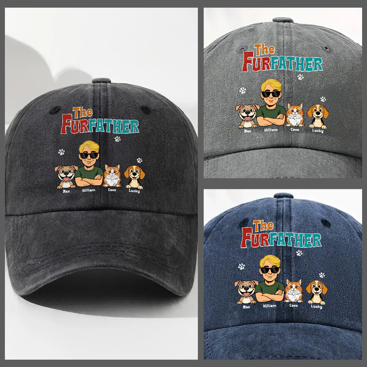 Retro Pet Father - Personalized Custom Vintage Washed Denim Cap - Image 3