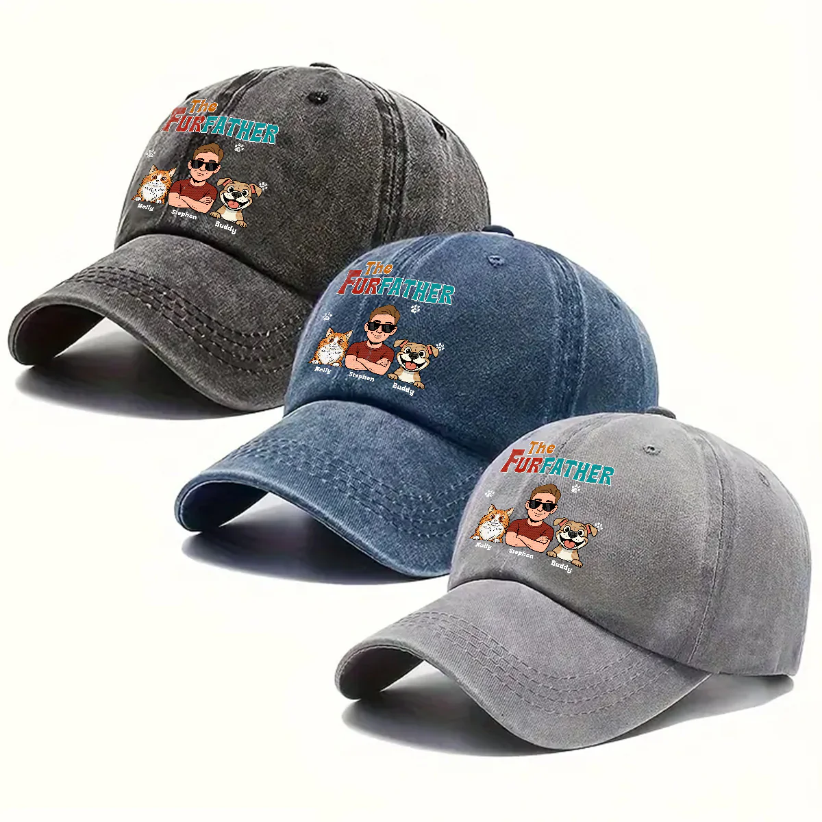Retro Pet Father - Personalized Custom Vintage Washed Denim Cap - Image 4