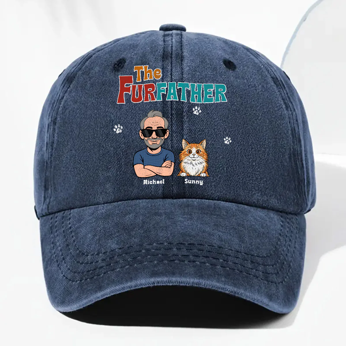 Retro Pet Father - Personalized Custom Vintage Washed Denim Cap - Image 5