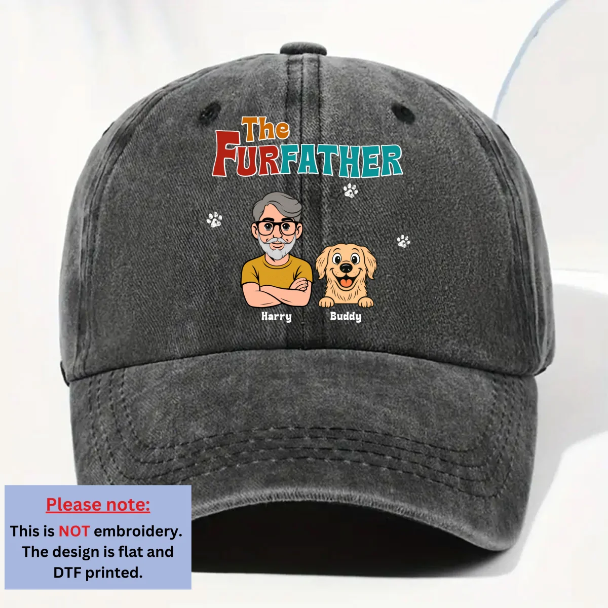 Retro Pet Father - Personalized Custom Vintage Washed Denim Cap - Image 7