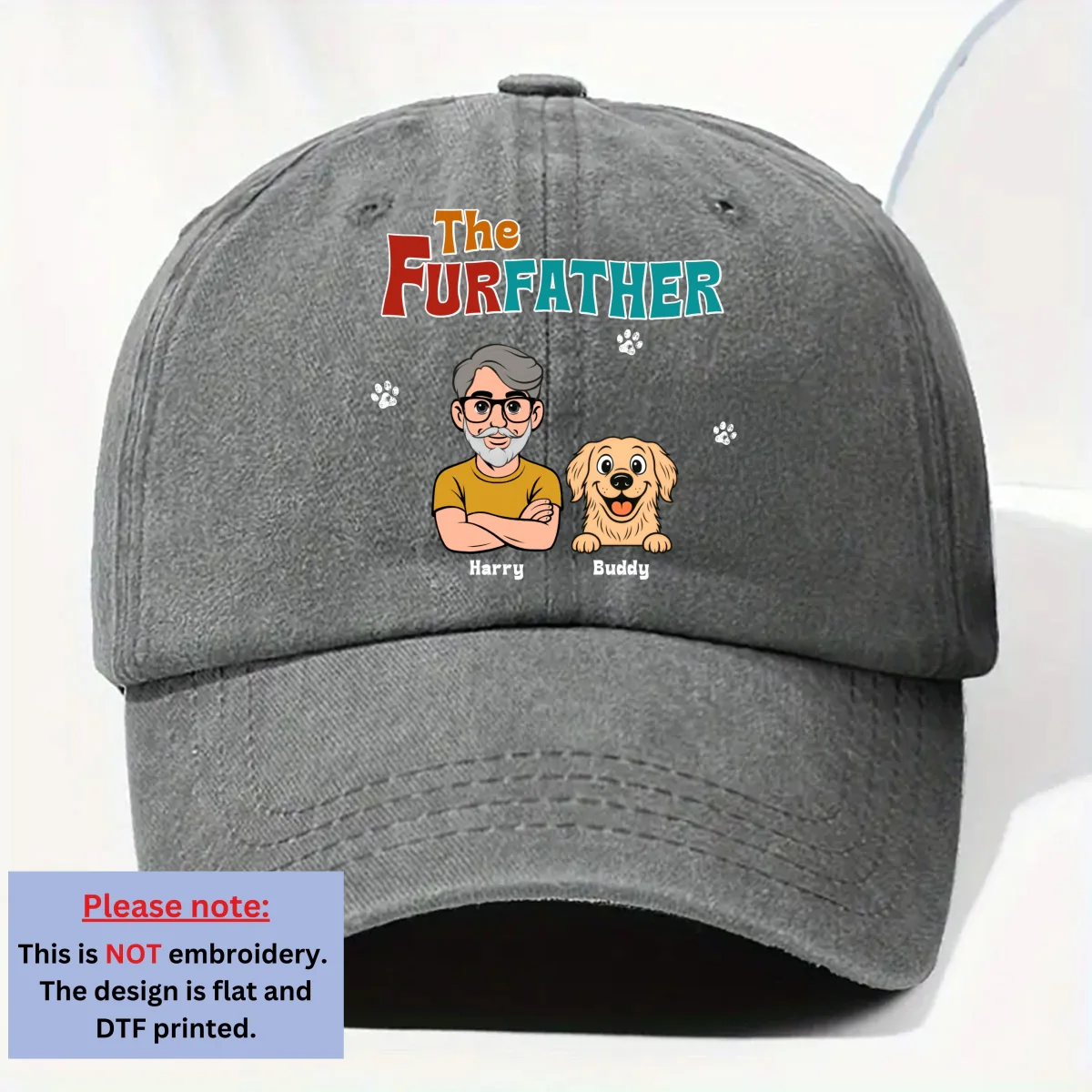 Retro Pet Father - Personalized Custom Vintage Washed Denim Cap - Image 8