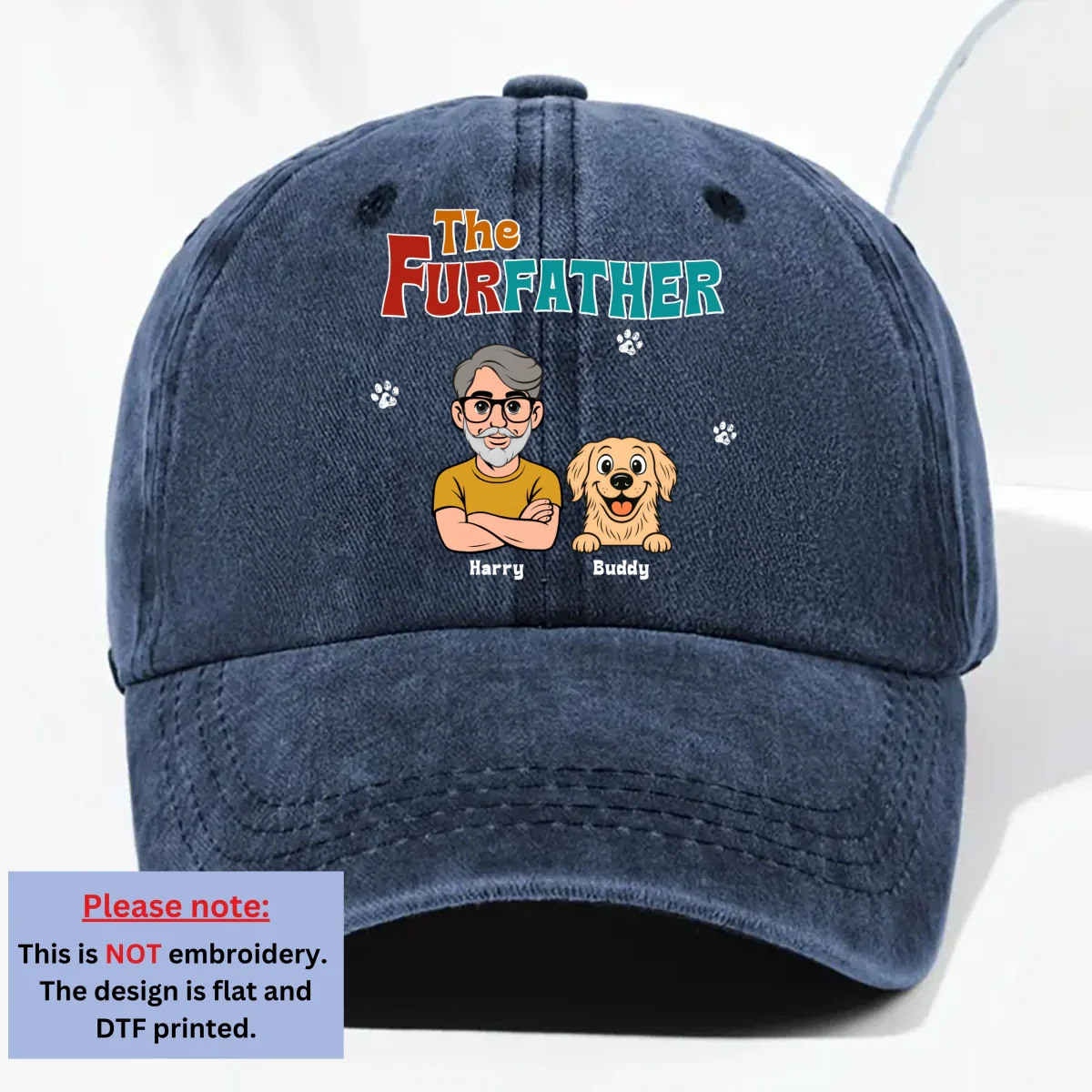 Retro Pet Father - Personalized Custom Vintage Washed Denim Cap - Image 9