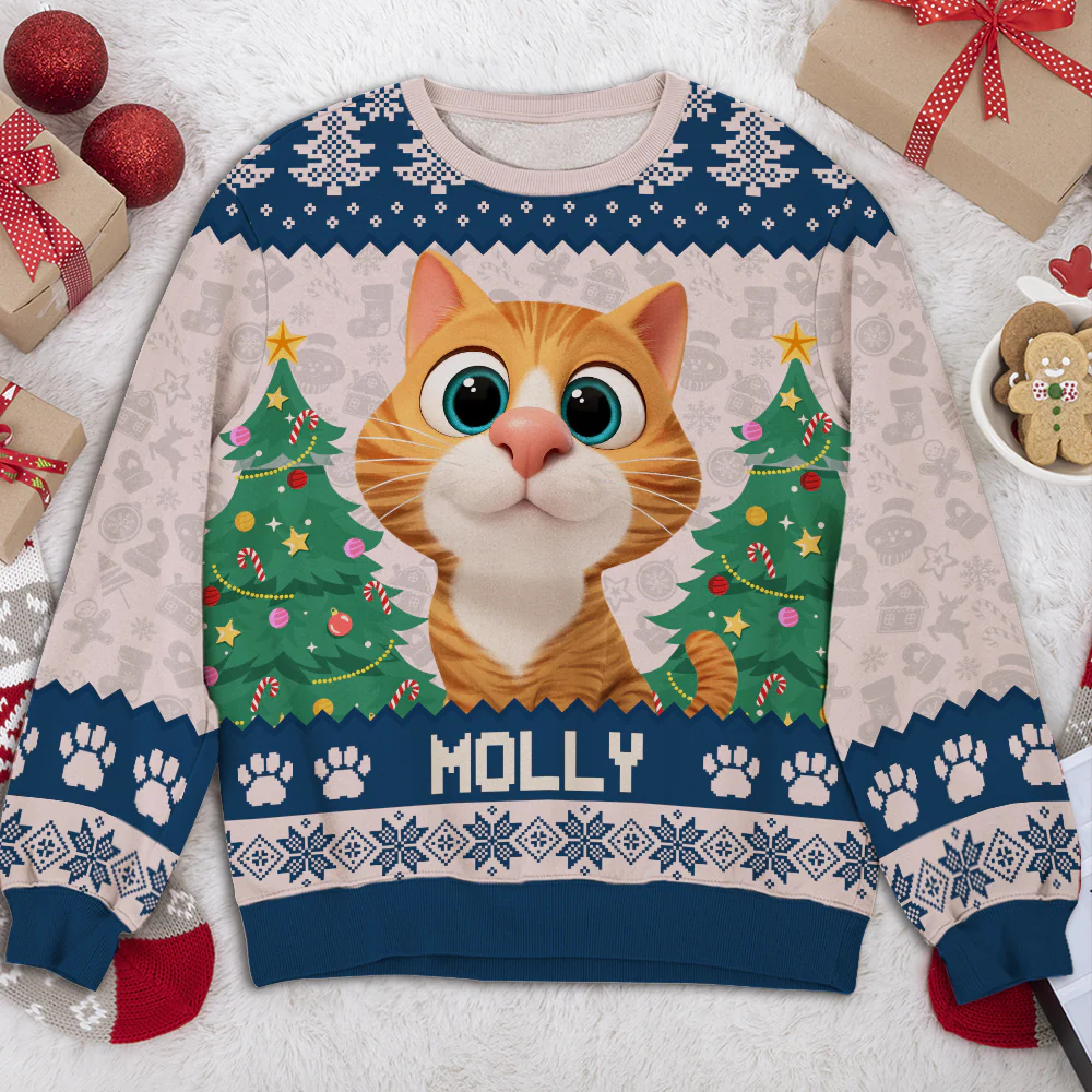 Santa Is Coming To Cats - Personalized Custom All-Over-Print Sweatshirt - Image 2