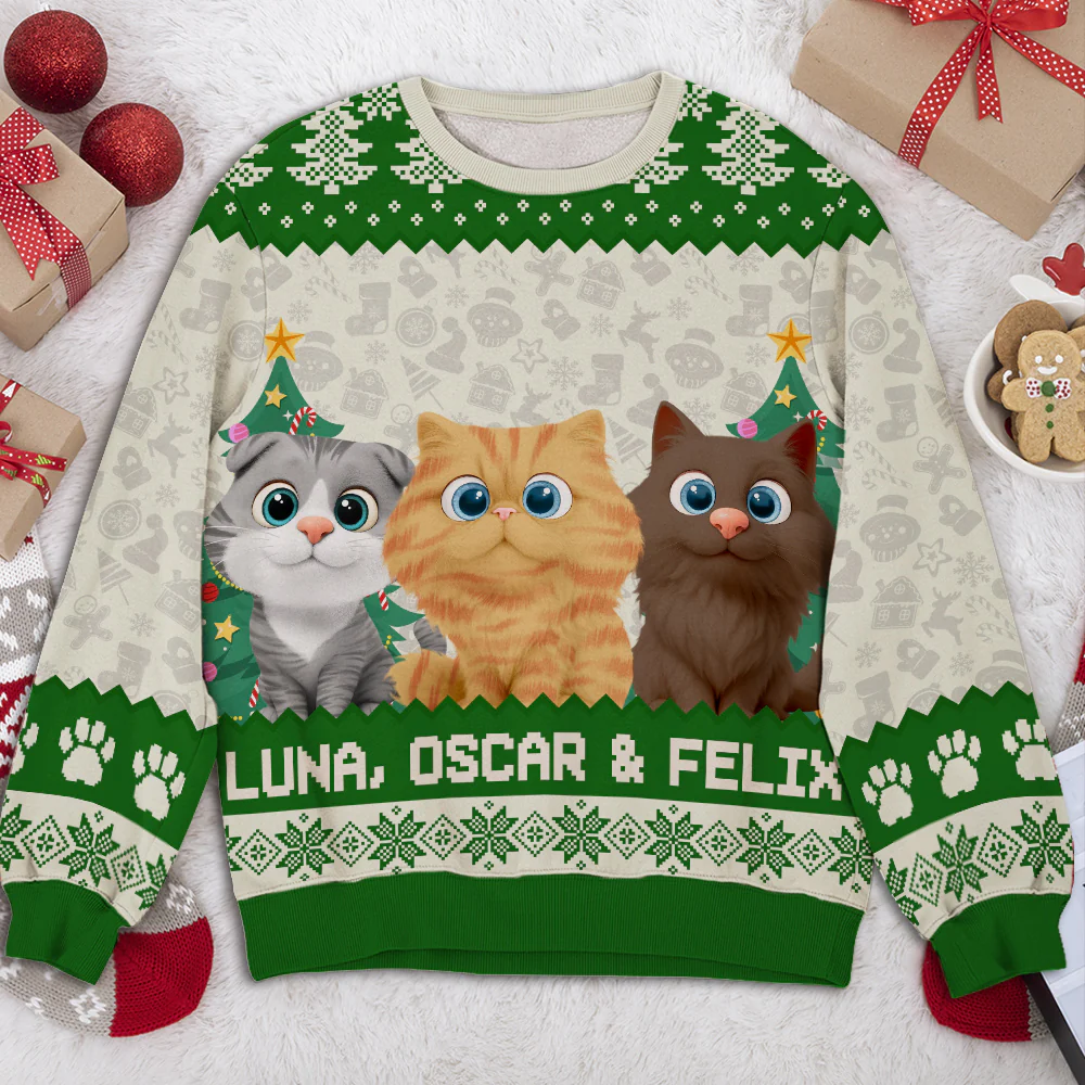 Santa Is Coming To Cats - Personalized Custom All-Over-Print Sweatshirt - Image 3
