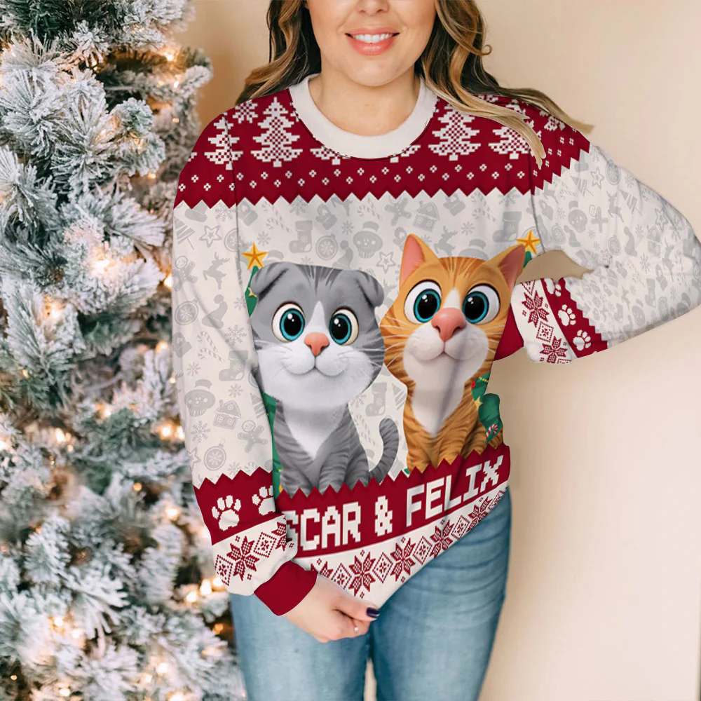 Santa Is Coming To Cats - Personalized Custom All-Over-Print Sweatshirt - Image 6