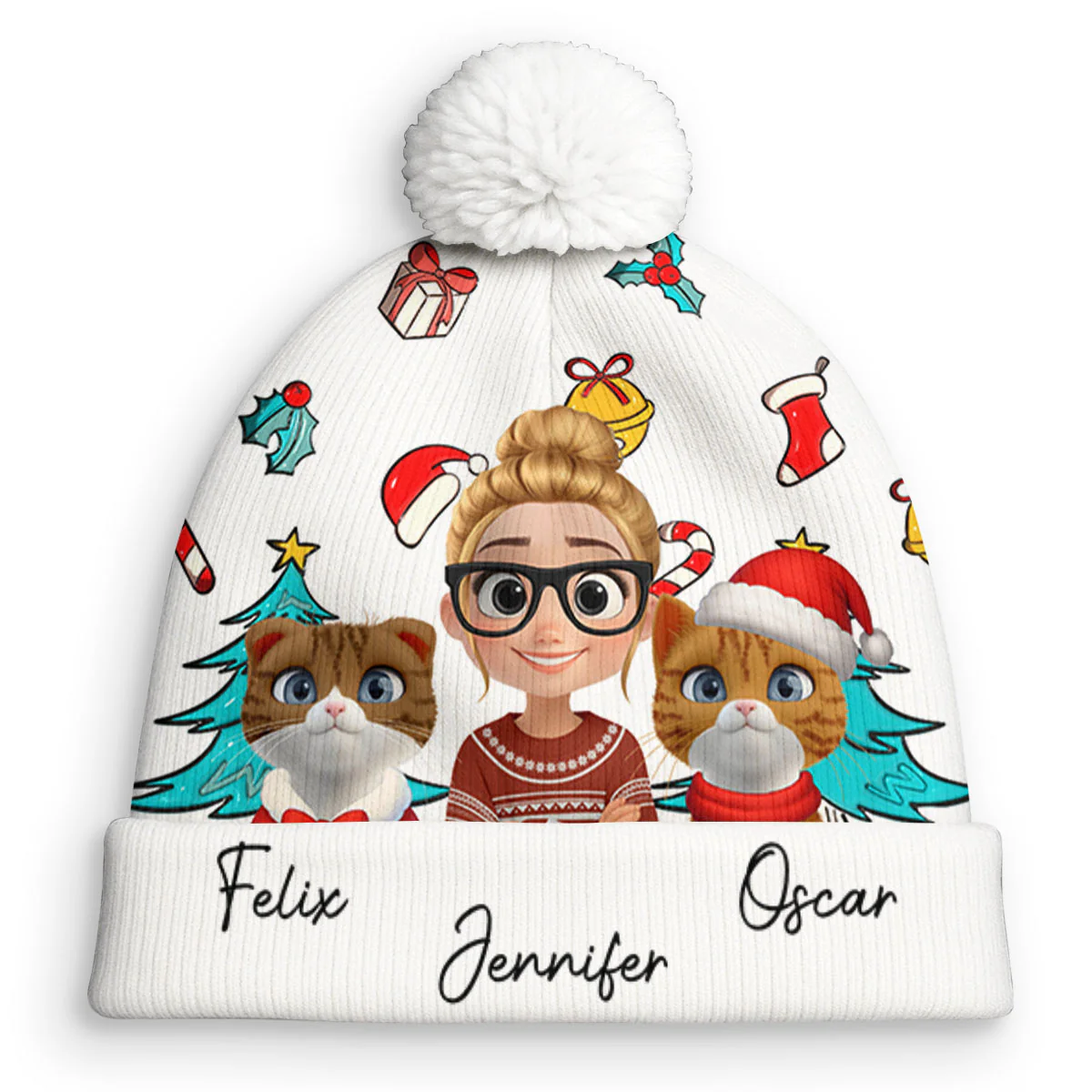 Santa Is Coming To Cats - Personalized Custom Bobble Beanie Hat