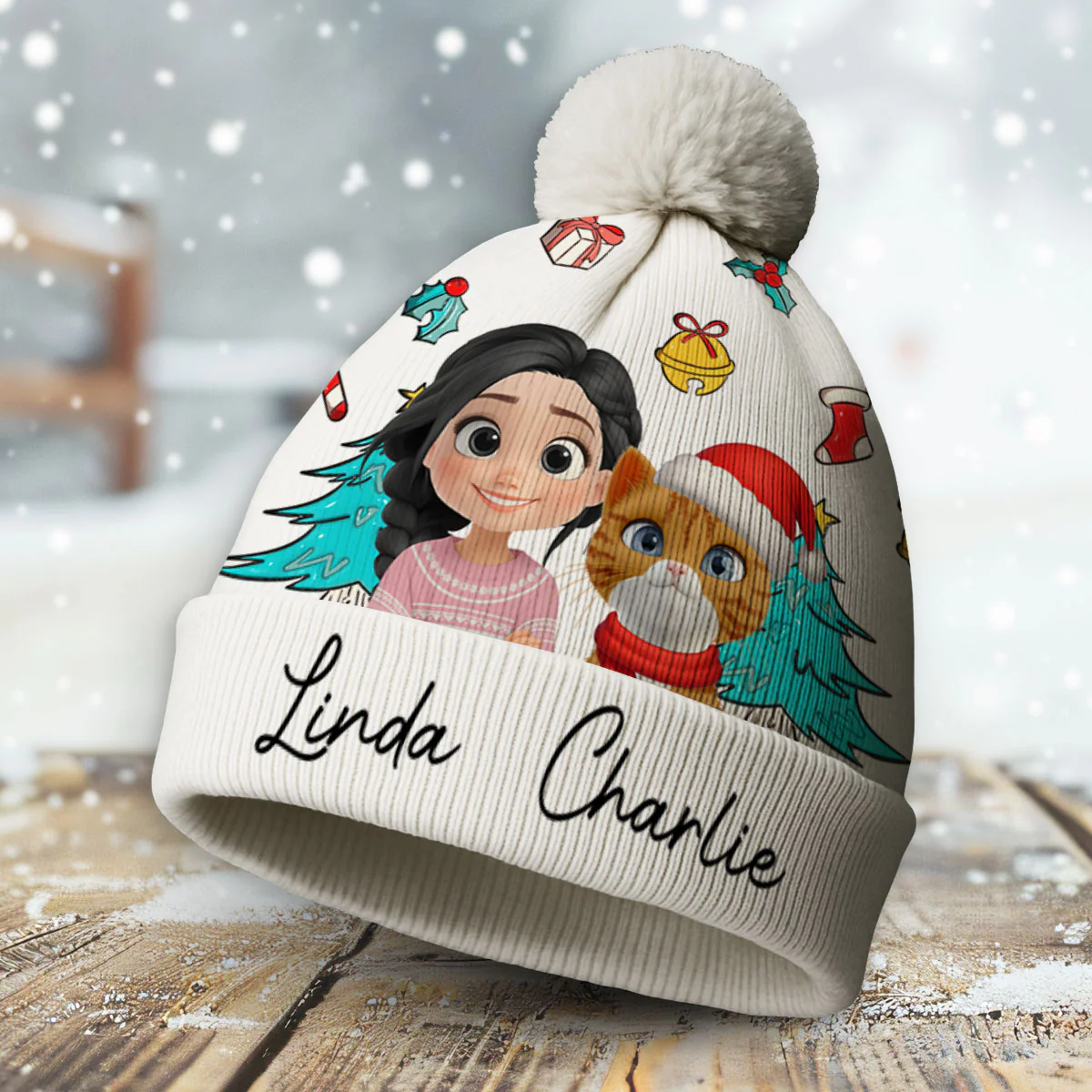 Santa Is Coming To Cats - Personalized Custom Bobble Beanie Hat - Image 2