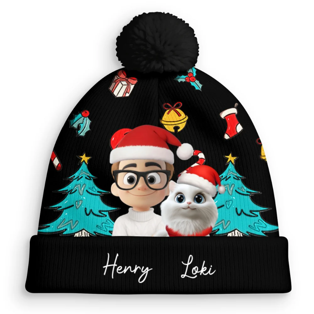 Santa Is Coming To Cats - Personalized Custom Bobble Beanie Hat - Image 6